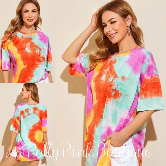 Oversized Sunkist Tie Dye Drop Shoulder T-Shirt - Picture 1 of 10